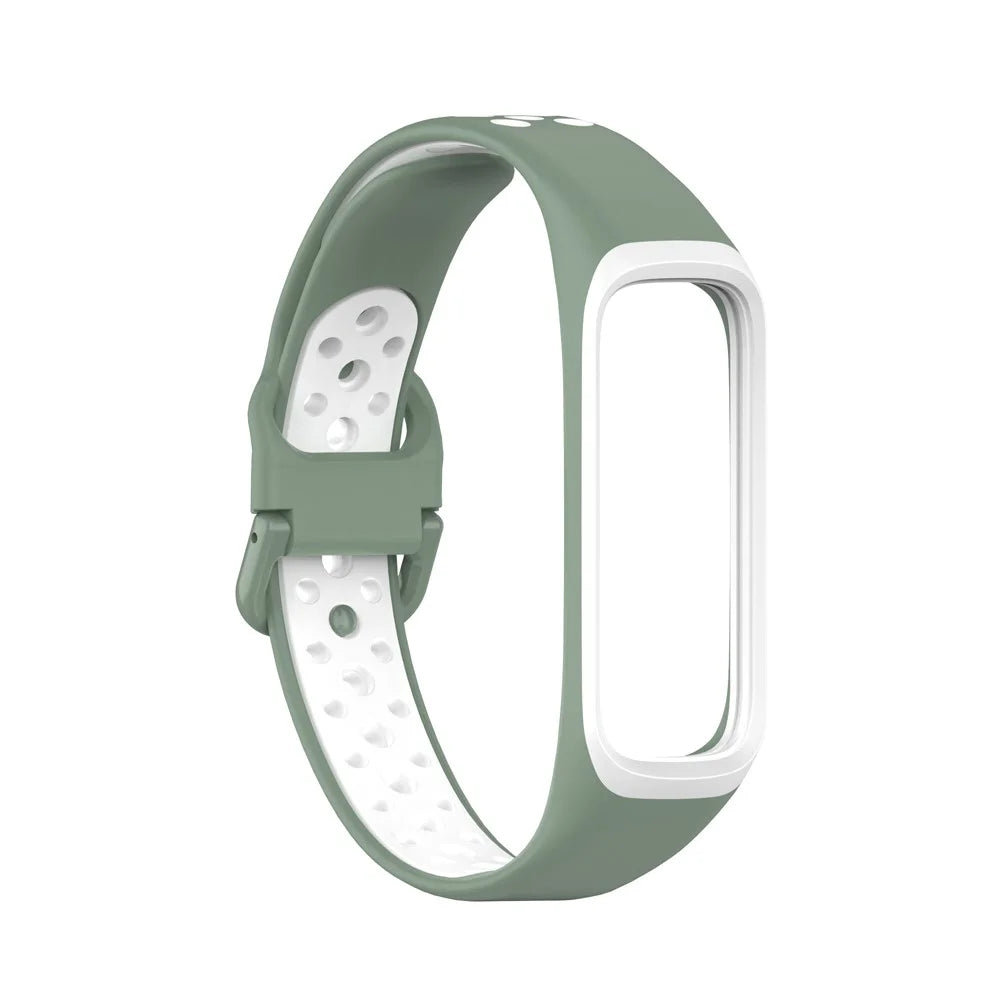 Bi-color Soft Silicone Watch Band for Samsung Galaxy Fit2 SM-R220, Replacement Watch Strap - Light Green / White - 1