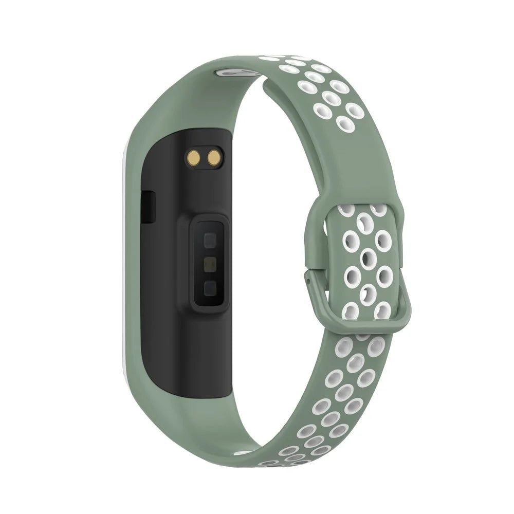 Bi-color Soft Silicone Watch Band for Samsung Galaxy Fit2 SM-R220, Replacement Watch Strap - Light Green / White - 2