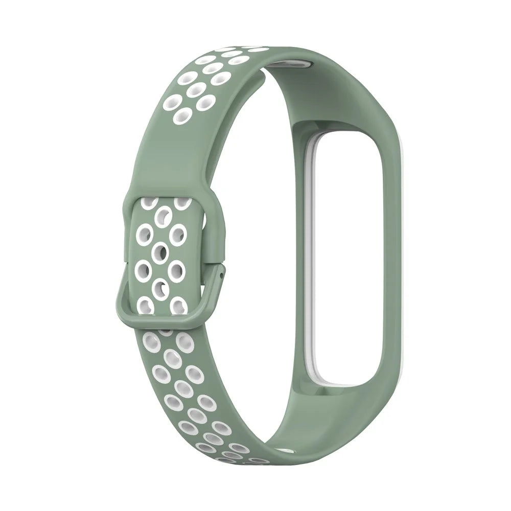 Bi-color Soft Silicone Watch Band for Samsung Galaxy Fit2 SM-R220, Replacement Watch Strap - Light Green / White - 3