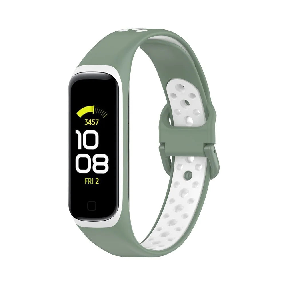 Bi-color Soft Silicone Watch Band for Samsung Galaxy Fit2 SM-R220, Replacement Watch Strap - Light Green / White - 4