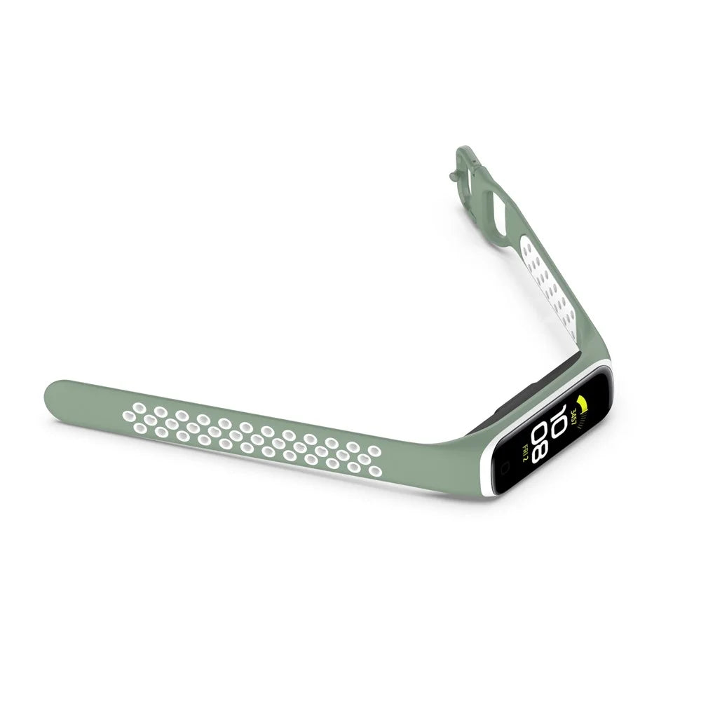 Bi-color Soft Silicone Watch Band for Samsung Galaxy Fit2 SM-R220, Replacement Watch Strap - Light Green / White - 5