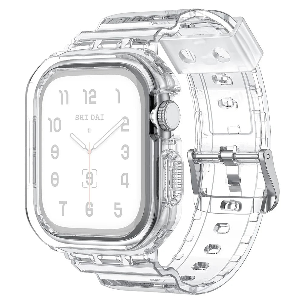 Integrated TPU Strap + Watch Case for Apple Watch Series 10 46mm / Ultra 2 / Ultra 49mm / 9 8 7 45mm / SE (2023) SE (2022) SE 6 5 4 44mm / 3 2 1 42mm - Transparent - 1