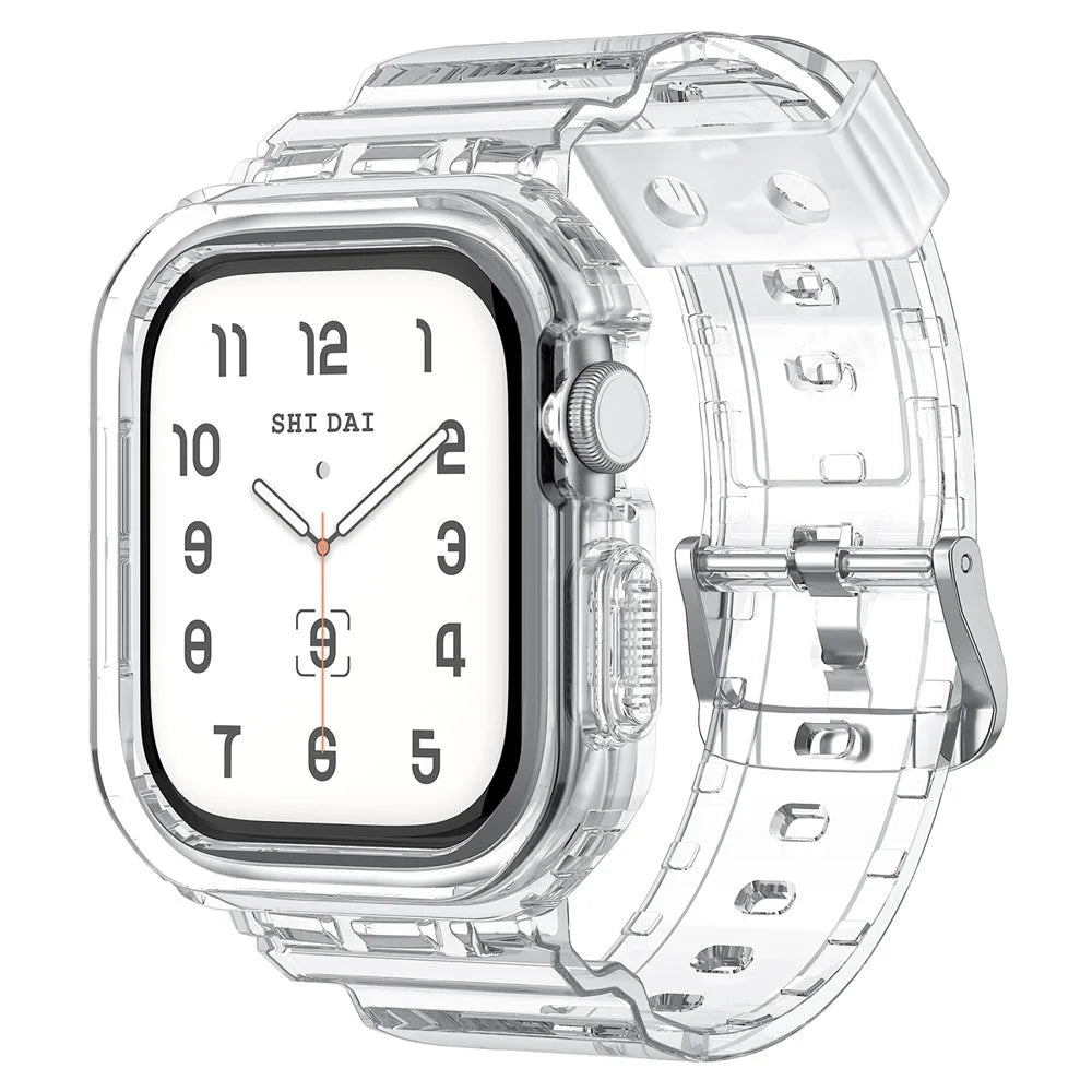 Integrated TPU Strap + Watch Case for Apple Watch Series 10 46mm / Ultra 2 / Ultra 49mm / 9 8 7 45mm / SE (2023) SE (2022) SE 6 5 4 44mm / 3 2 1 42mm - Transparent - 2