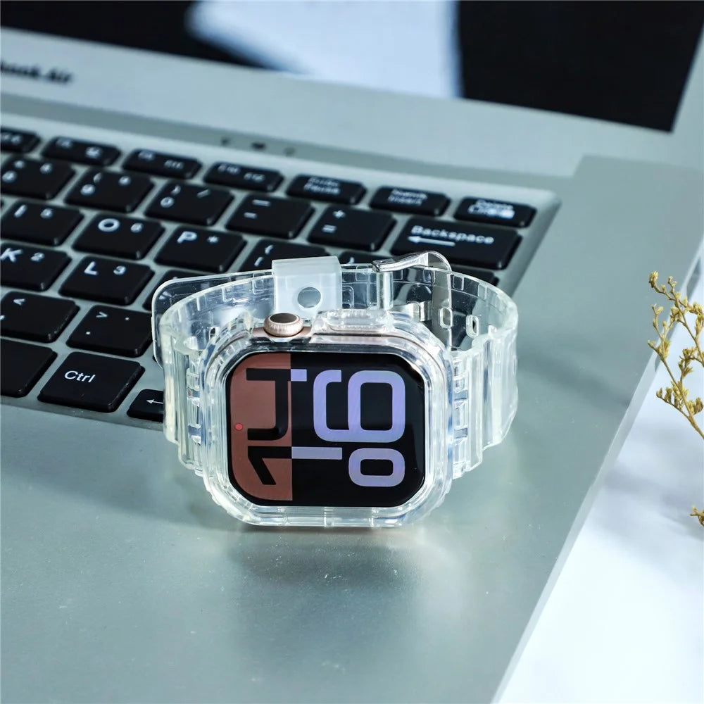 Integrated TPU Strap + Watch Case for Apple Watch Series 10 46mm / Ultra 2 / Ultra 49mm / 9 8 7 45mm / SE (2023) SE (2022) SE 6 5 4 44mm / 3 2 1 42mm - Transparent - 7