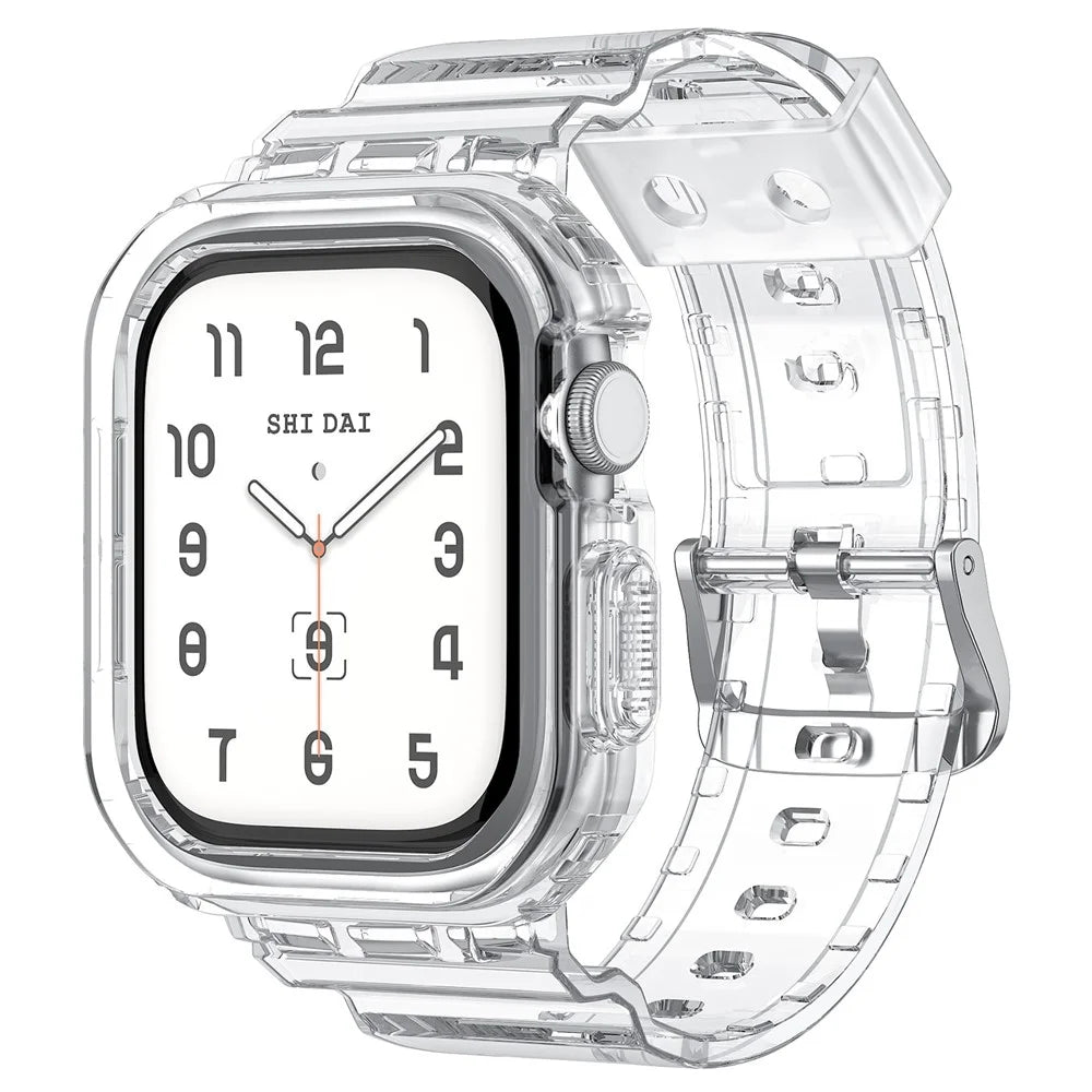Integrated TPU Strap + Watch Case for Apple Watch Series 10 42mm  /  9 8 7 41mm  /  SE (2023) SE (2022) SE 6 5 4 40mm  /  3 2 1 38mm - Transparent - 2