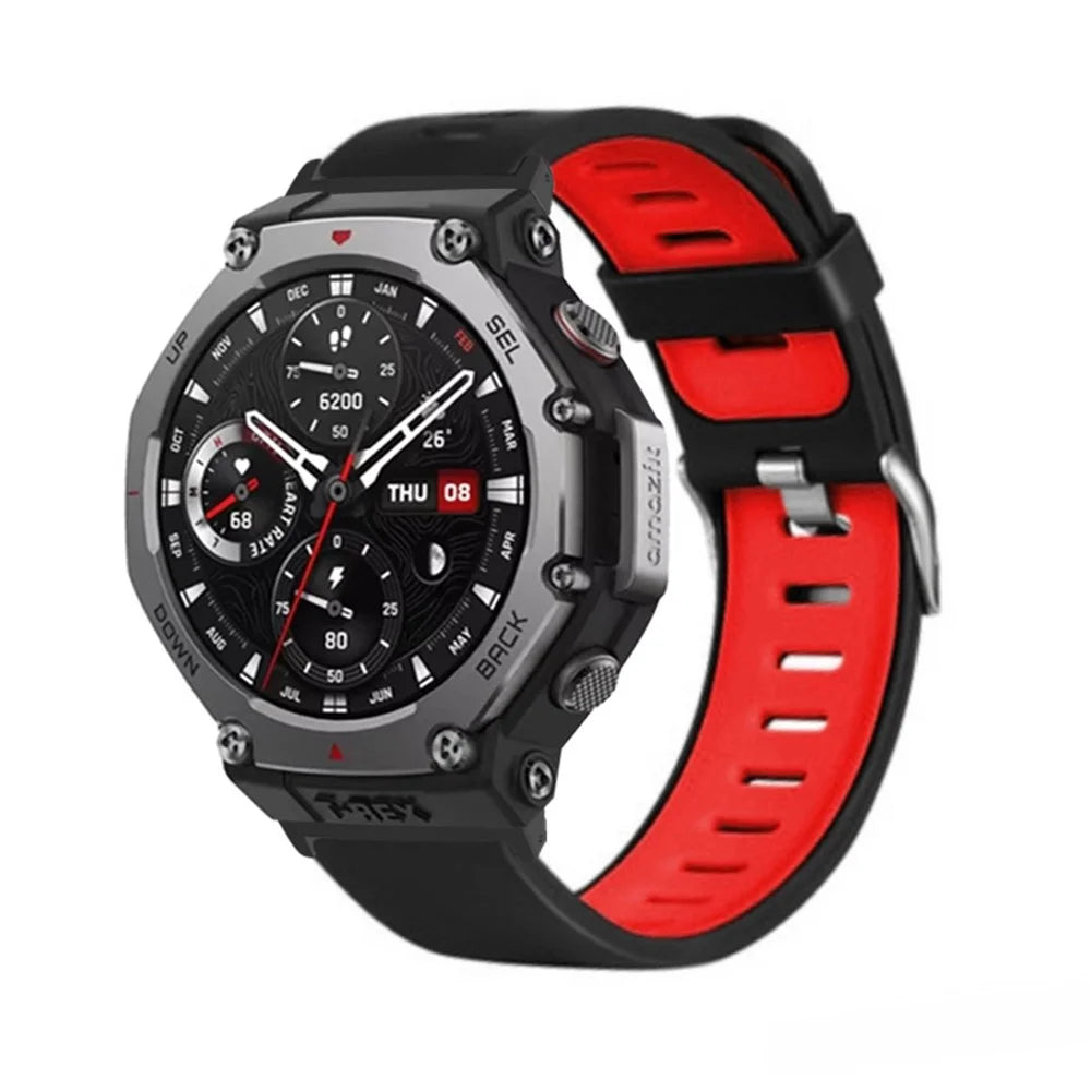 Silicone Sports Watch Band for Huami Amazfit T-Rex 3 Watch Strap with Metal Connectors - Black  /  Red - 3