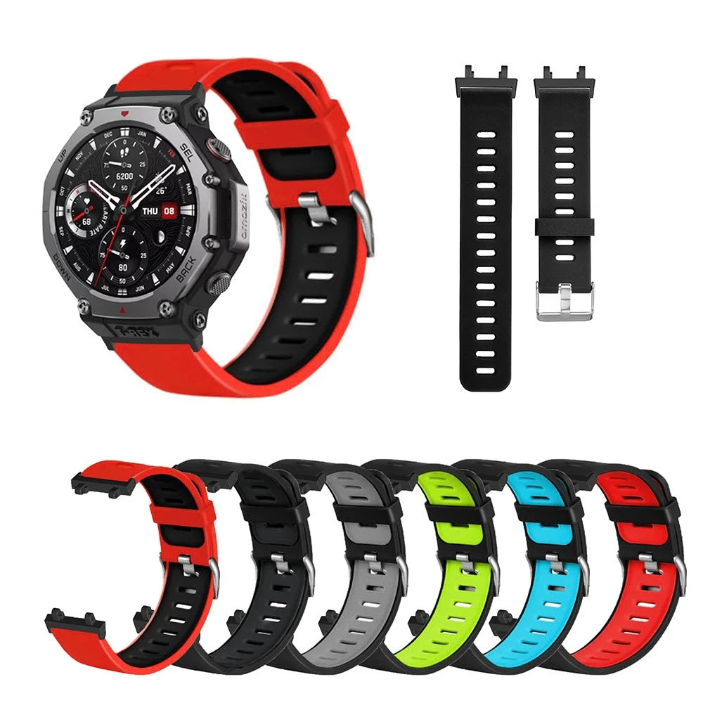 Silicone Sports Watch Band for Huami Amazfit T-Rex 3 Watch Strap with Metal Connectors - Black  /  Red - 4