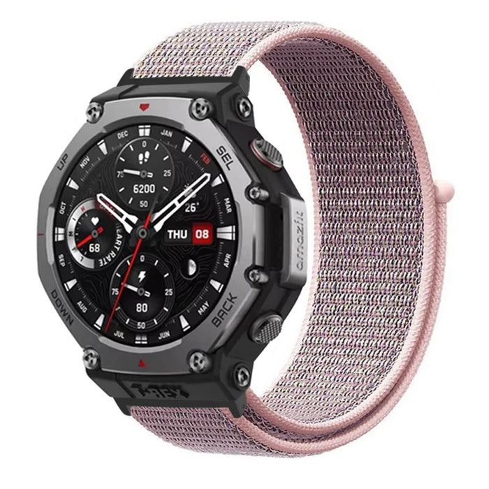For Huami Amazfit T-Rex 3 Nylon Watchband Loop Wrist Strap with Connector - Pink - 2