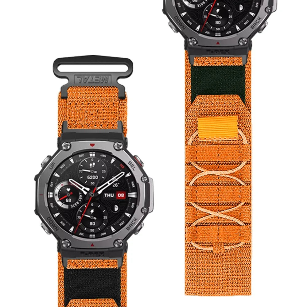 For Huami Amazfit T-Rex 3 Nylon Watch Band Loop Fastener Wrist Strap with Connector - Orange - 4