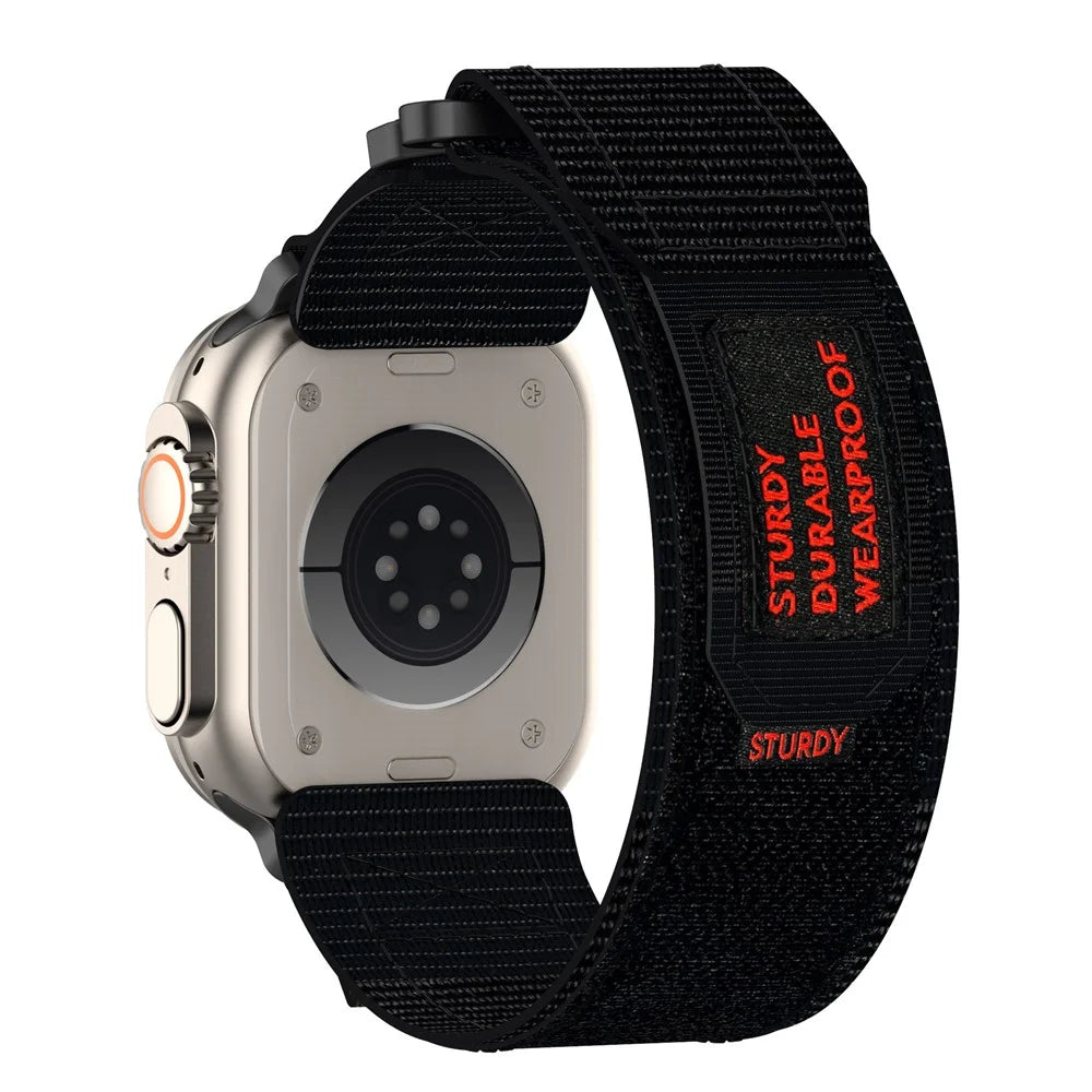 Nylon Watchband with Connector For Apple Watch Ultra 3 2 1 49mm / Series 11 10 46mm / 9 8 7 45mm / SE3 SE2 SE 6 5 4 44mm / 3 2 1 42mm - Black - 1