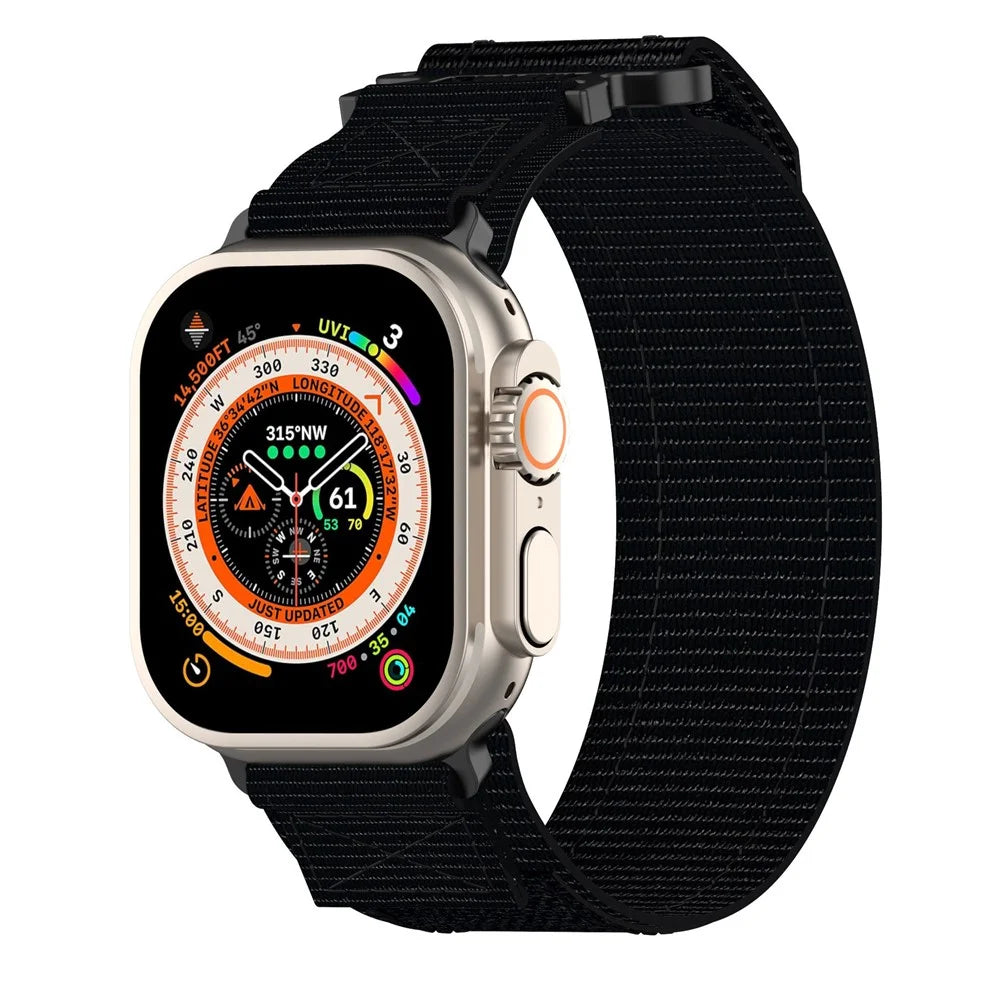 Nylon Watchband with Connector For Apple Watch Ultra 3 2 1 49mm / Series 11 10 46mm / 9 8 7 45mm / SE3 SE2 SE 6 5 4 44mm / 3 2 1 42mm - Black - 2