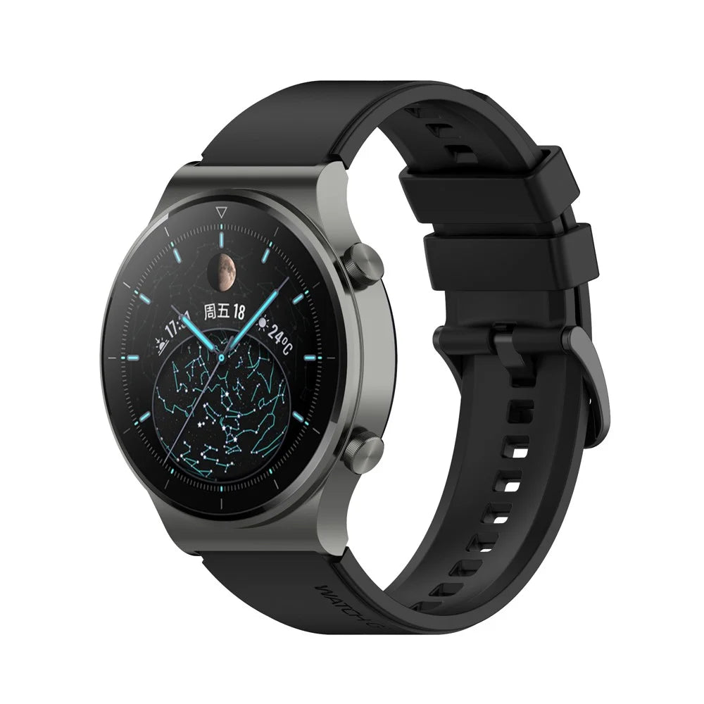 For Huawei Watch GT 2 Pro Soft Silicone Watch Band 22mm Replacement Strap - Black - 3