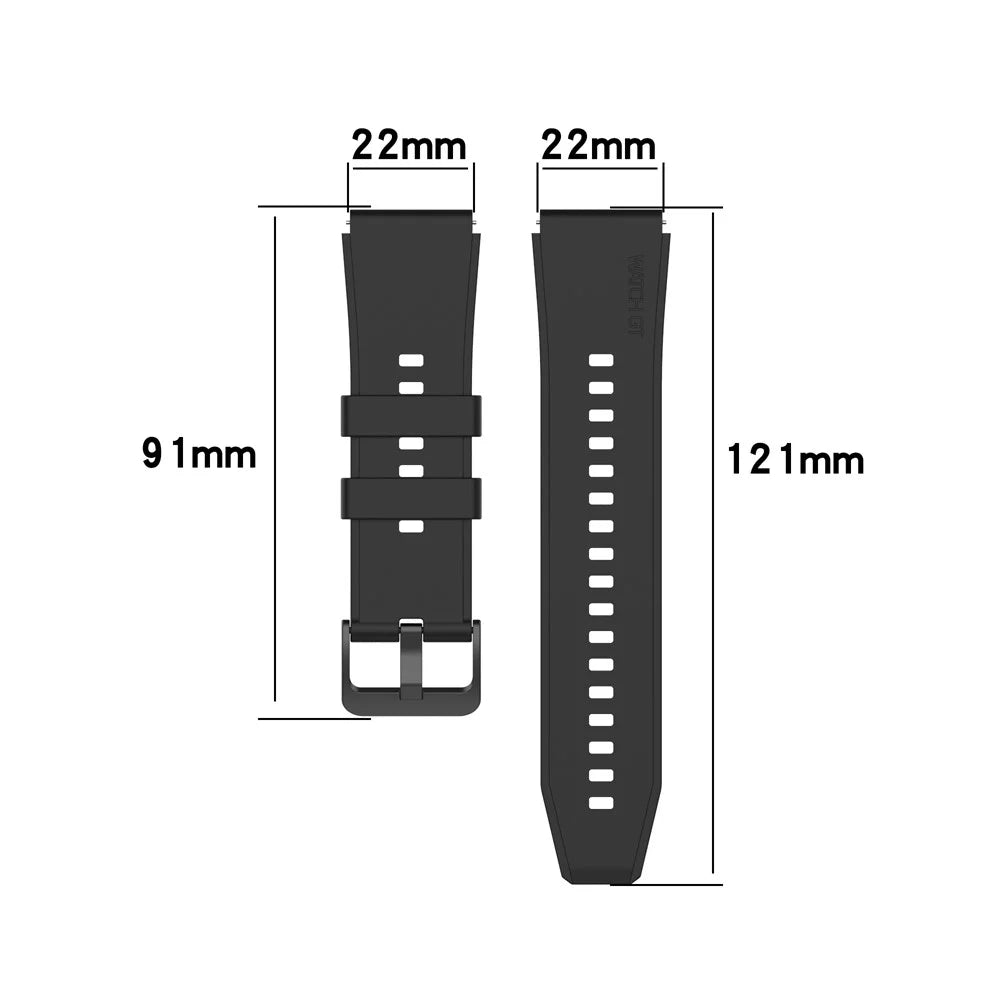 For Huawei Watch GT 2 Pro Soft Silicone Watch Band 22mm Replacement Strap - Black - 7