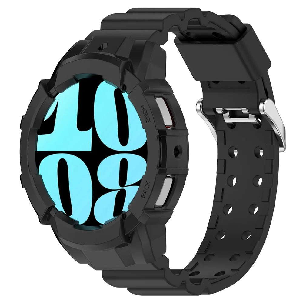 For Samsung Galaxy Watch7 44mm Watch Band Silicone Strap Replacement with Watch Case - Black - 2