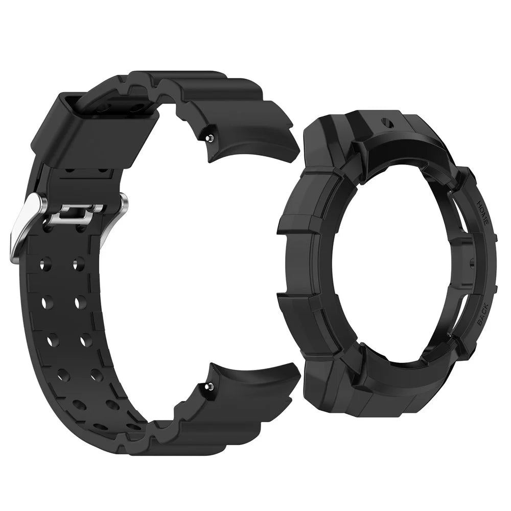 For Samsung Galaxy Watch7 44mm Watch Band Silicone Strap Replacement with Watch Case - Black - 4