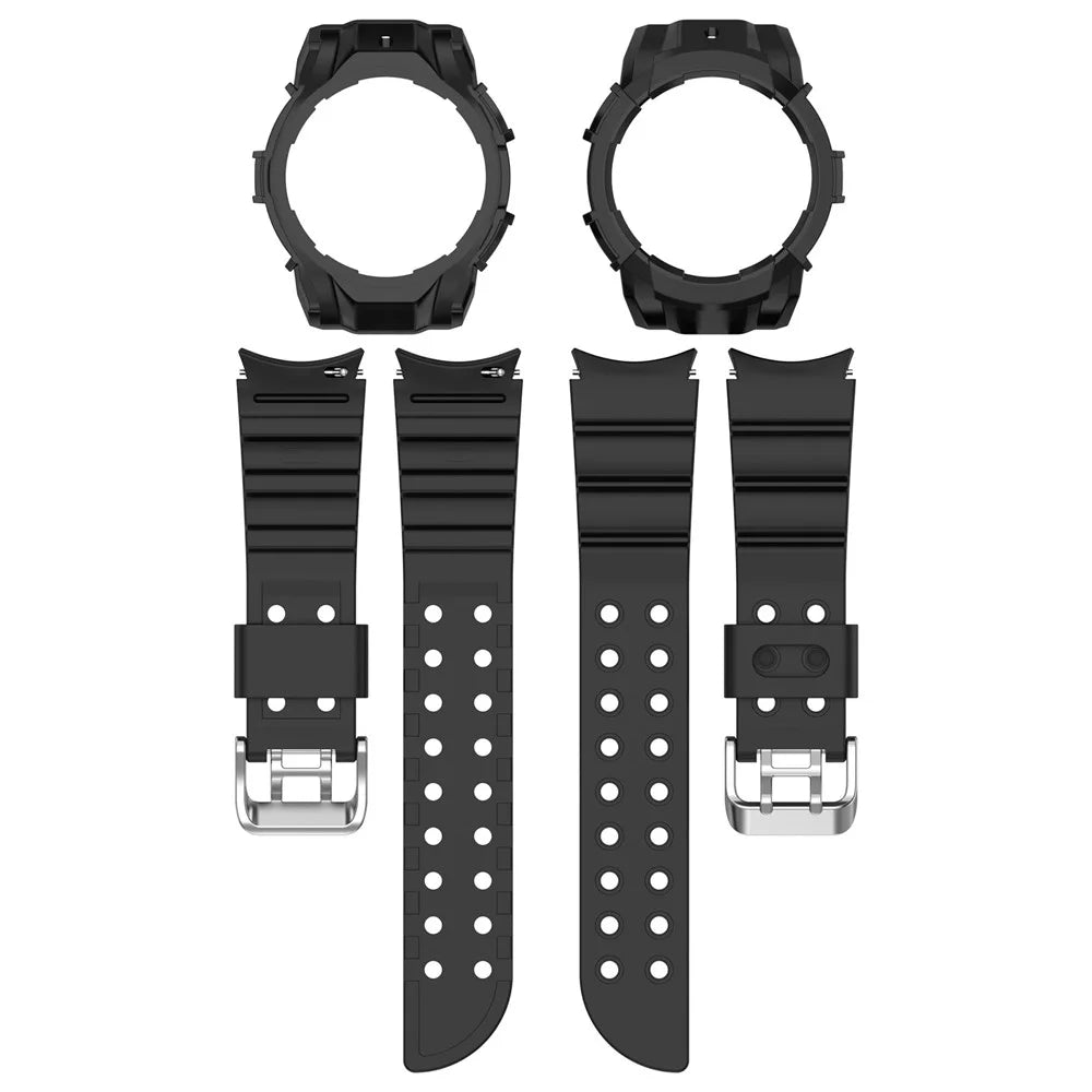 For Samsung Galaxy Watch7 44mm Watch Band Silicone Strap Replacement with Watch Case - Black - 5