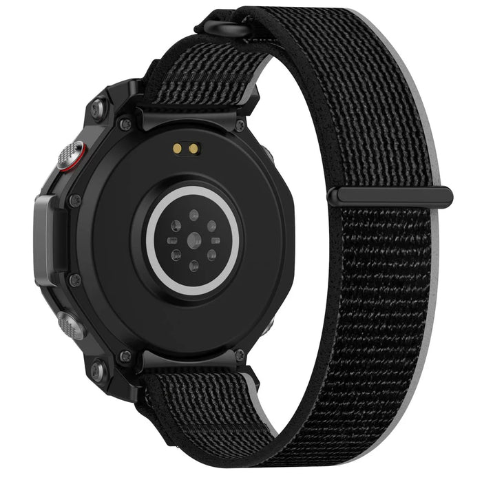 For Huami Amazfit T-Rex 3 Wtch Band Nylon Braided Replacement Watch Strap - Black+Grey - 1