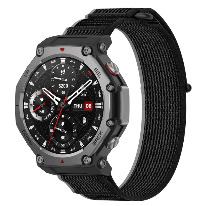 For Huami Amazfit T-Rex 3 Wtch Band Nylon Braided Replacement Watch Strap - Black+Grey - 3