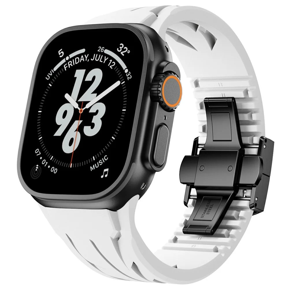 Silicone Watch Strap for Apple Watch Ultra 3 2 1 49mm / Series 11 10 46mm / 9 8 7 45mm / SE3 SE2 SE 6 5 4 44mm / 3 2 1 42mm Butterfly Clasp Band - White - 2