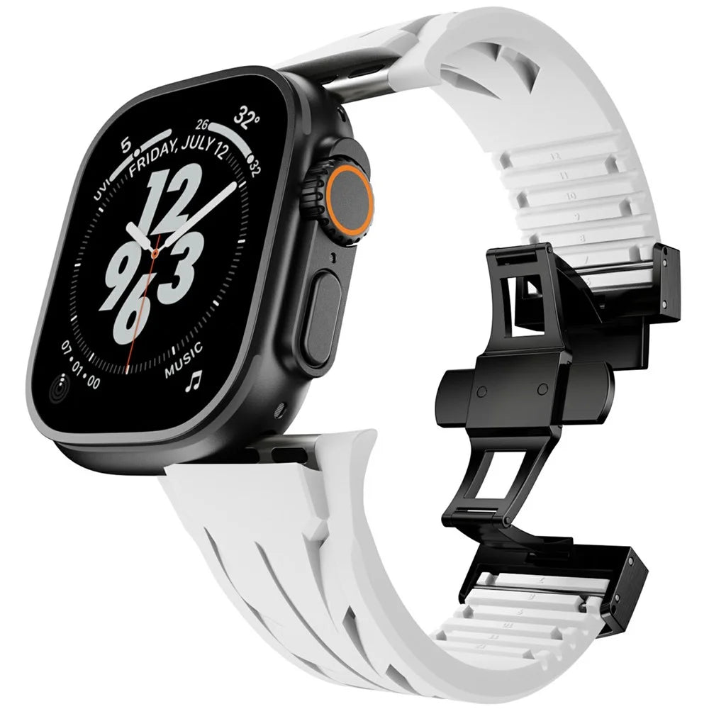 Silicone Watch Strap for Apple Watch Ultra 3 2 1 49mm / Series 11 10 46mm / 9 8 7 45mm / SE3 SE2 SE 6 5 4 44mm / 3 2 1 42mm Butterfly Clasp Band - White - 3