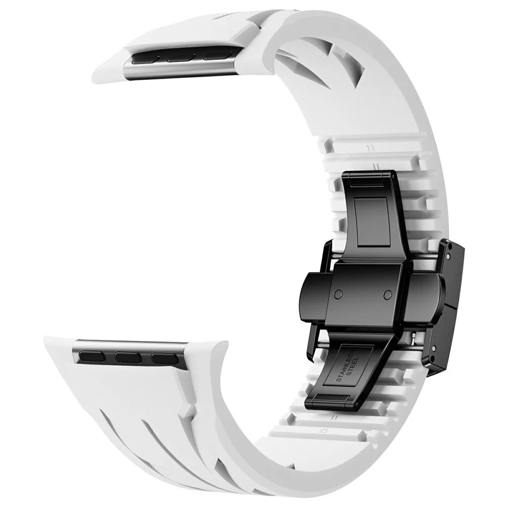 Silicone Watch Strap for Apple Watch Ultra 3 2 1 49mm / Series 11 10 46mm / 9 8 7 45mm / SE3 SE2 SE 6 5 4 44mm / 3 2 1 42mm Butterfly Clasp Band - White - 4