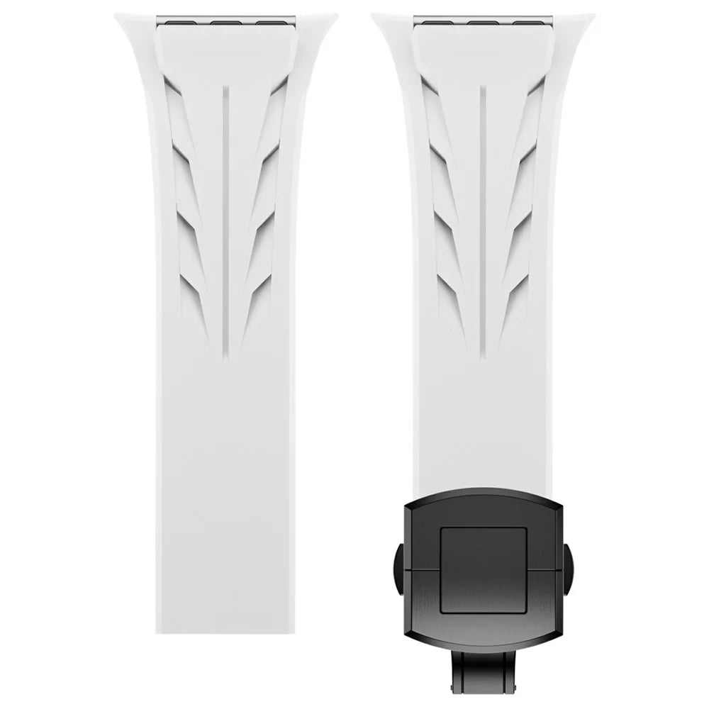 Silicone Watch Strap for Apple Watch Ultra 3 2 1 49mm / Series 11 10 46mm / 9 8 7 45mm / SE3 SE2 SE 6 5 4 44mm / 3 2 1 42mm Butterfly Clasp Band - White - 5