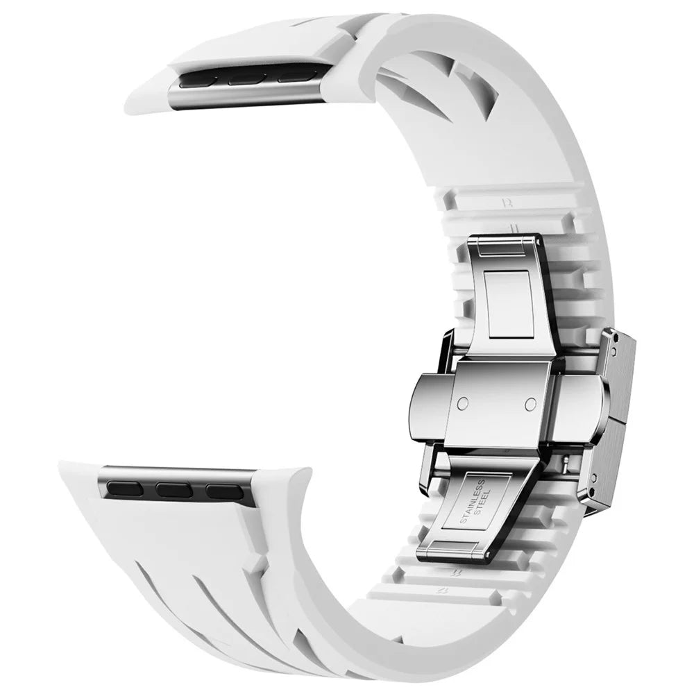 Silicone Band for Apple Watch Ultra 3 2 1 49mm / Series 11 10 46mm / 9 8 7 45mm / SE3 SE2 SE 6 5 4 44mm / 3 2 1 42mm Butterfly Clasp Wrist Strap - White - 4