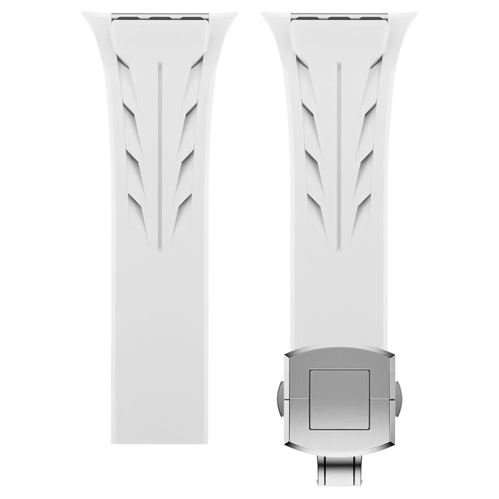 Silicone Band for Apple Watch Ultra 3 2 1 49mm / Series 11 10 46mm / 9 8 7 45mm / SE3 SE2 SE 6 5 4 44mm / 3 2 1 42mm Butterfly Clasp Wrist Strap - White - 5