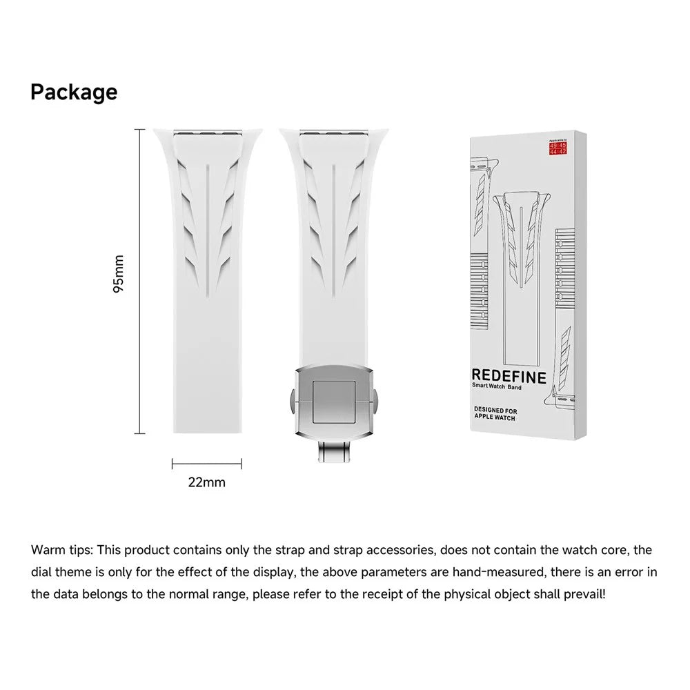 Silicone Band for Apple Watch Ultra 3 2 1 49mm / Series 11 10 46mm / 9 8 7 45mm / SE3 SE2 SE 6 5 4 44mm / 3 2 1 42mm Butterfly Clasp Wrist Strap - White - 6
