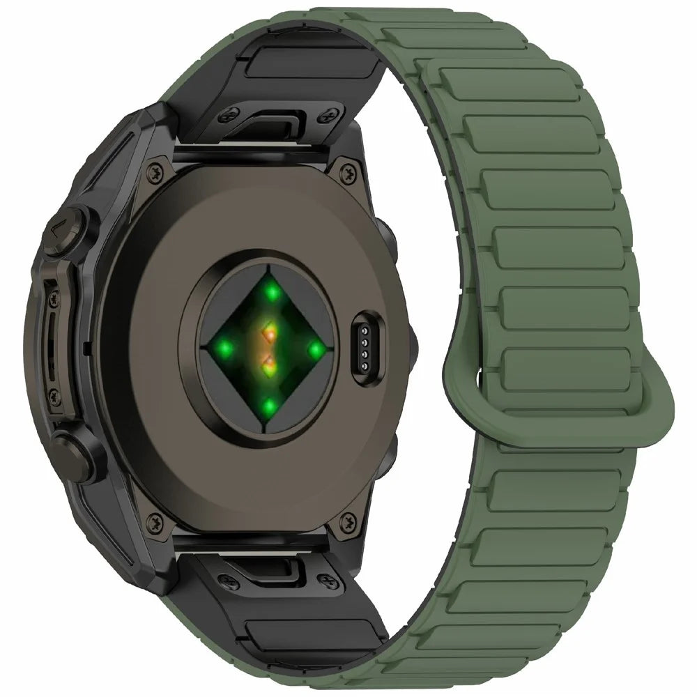 22mm Silicone Band for Garmin Fenix 8 47mm / Fenix E 47mm / Fenix 7 / Descent G1 Quick Release Magnetic Watch Strap - Midnight Green+Black - 1