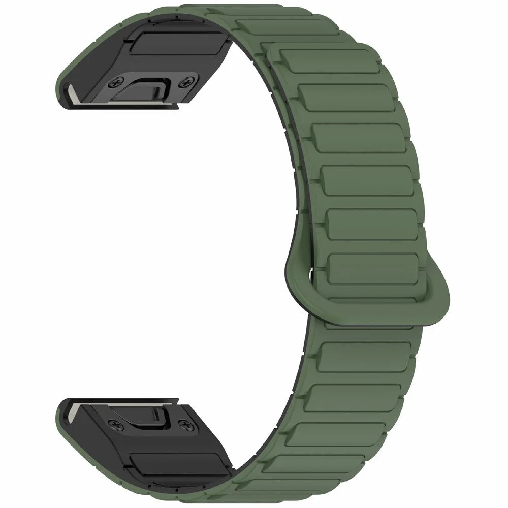 22mm Silicone Band for Garmin Fenix 8 47mm / Fenix E 47mm / Fenix 7 / Descent G1 Quick Release Magnetic Watch Strap - Midnight Green+Black - 3