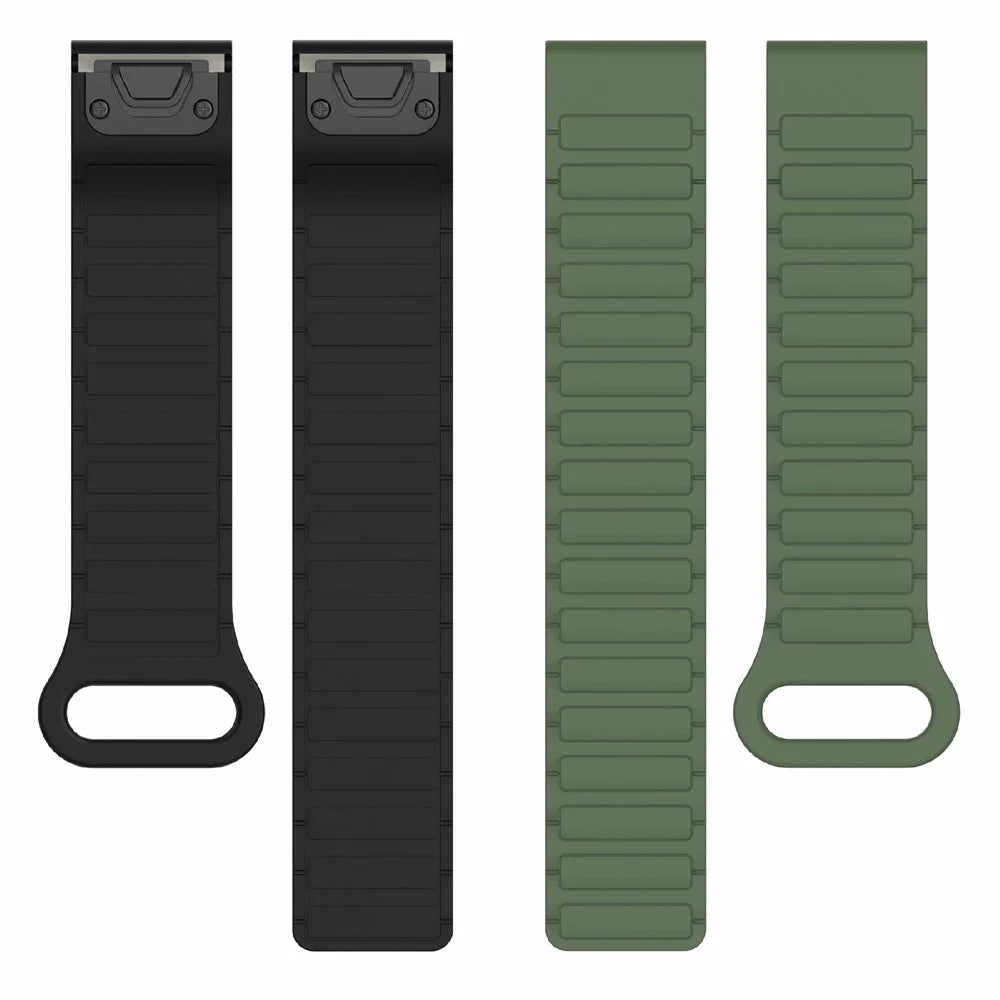 22mm Silicone Band for Garmin Fenix 8 47mm / Fenix E 47mm / Fenix 7 / Descent G1 Quick Release Magnetic Watch Strap - Midnight Green+Black - 5