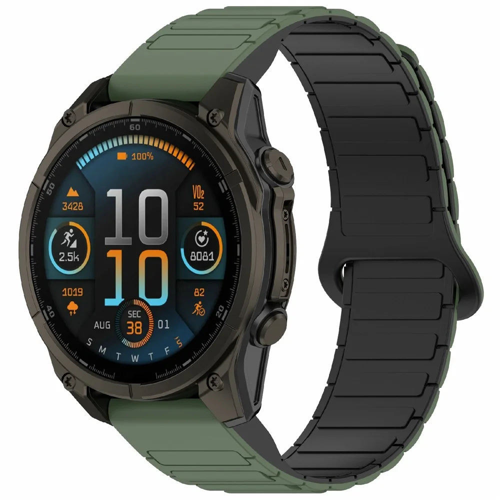 20mm Silicone Band for Garmin Fenix 8 43mm / Descent MK3 / MK3i / Fenix 7S Quick Release Magnetic Watch Strap - Midnight Green+Black - 2