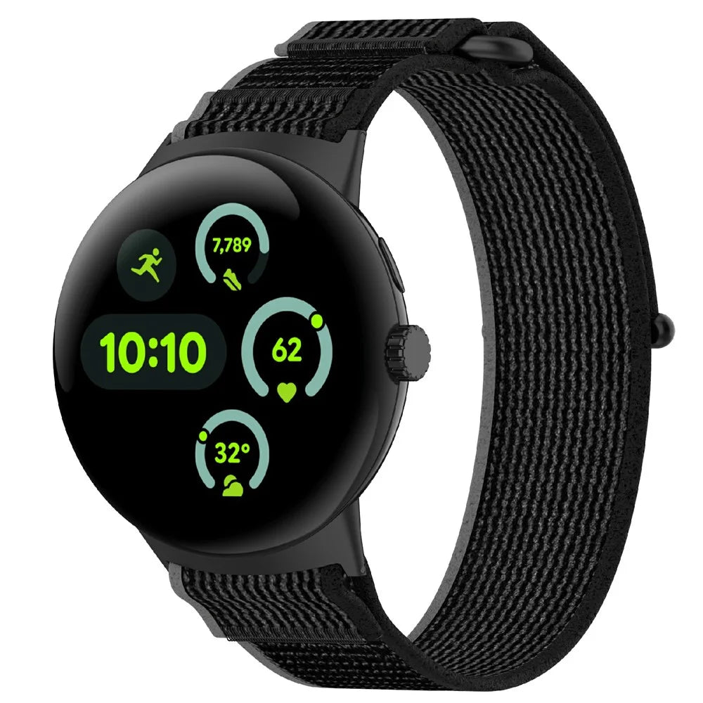 For Google Pixel Watch 4 45mm / Watch 3 45mm Band Adjustable Braided Nylon Sport Loop Watch Strap - Black+Grey - 2