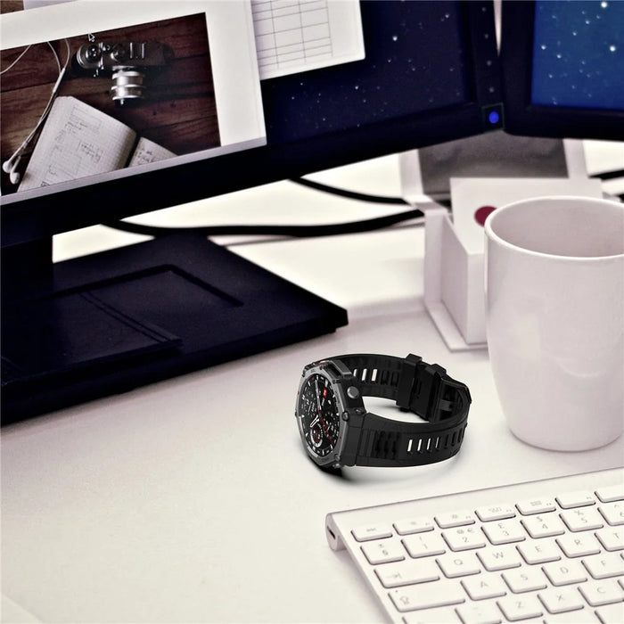 For Huami Amazfit T-Rex 3 Silicone Watch Band Breathable Soft Strap - Black - 7