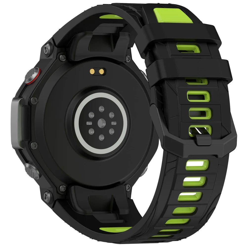 For Huami Amazfit T-Rex 3 Watch Band Dual Color Silicone Breathable Sport Strap - Black+Green - 1