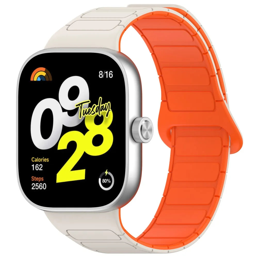 Silicone Band for Xiaomi Smart Band 10 Pro / 9 Pro / 8 Pro / Redmi Watch 6 / 5 / 4 Magnetic Watch Strap - Starlight+Orange - 2