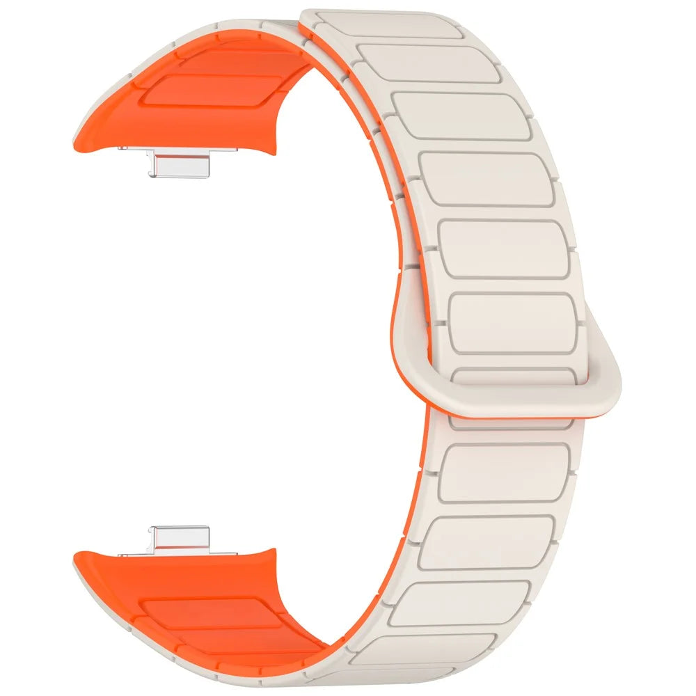 Silicone Band for Xiaomi Smart Band 10 Pro / 9 Pro / 8 Pro / Redmi Watch 6 / 5 / 4 Magnetic Watch Strap - Starlight+Orange - 3