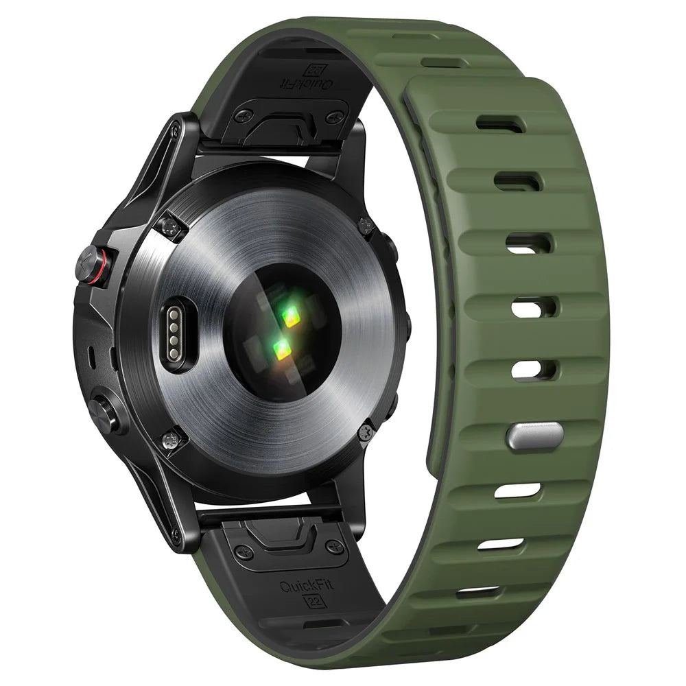 26mm Magnetic Strap for Garmin Fenix 8 51mm / Enduro 3 / Instinct 2X Silicone Watch Band - Army Green+Black - 1
