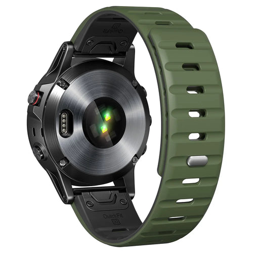 26mm Magnetic Strap for Garmin Fenix 8 51mm / Enduro 3 / Instinct 2X Silicone Watch Band - Army Green+Black - 1
