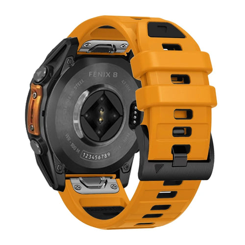 22mm Watch Strap for Garmin Fenix 8 47mm  /  Fenix E 47mm  /  Quatix 7 Pro Universal Silicone Band - Orange+Black - 1