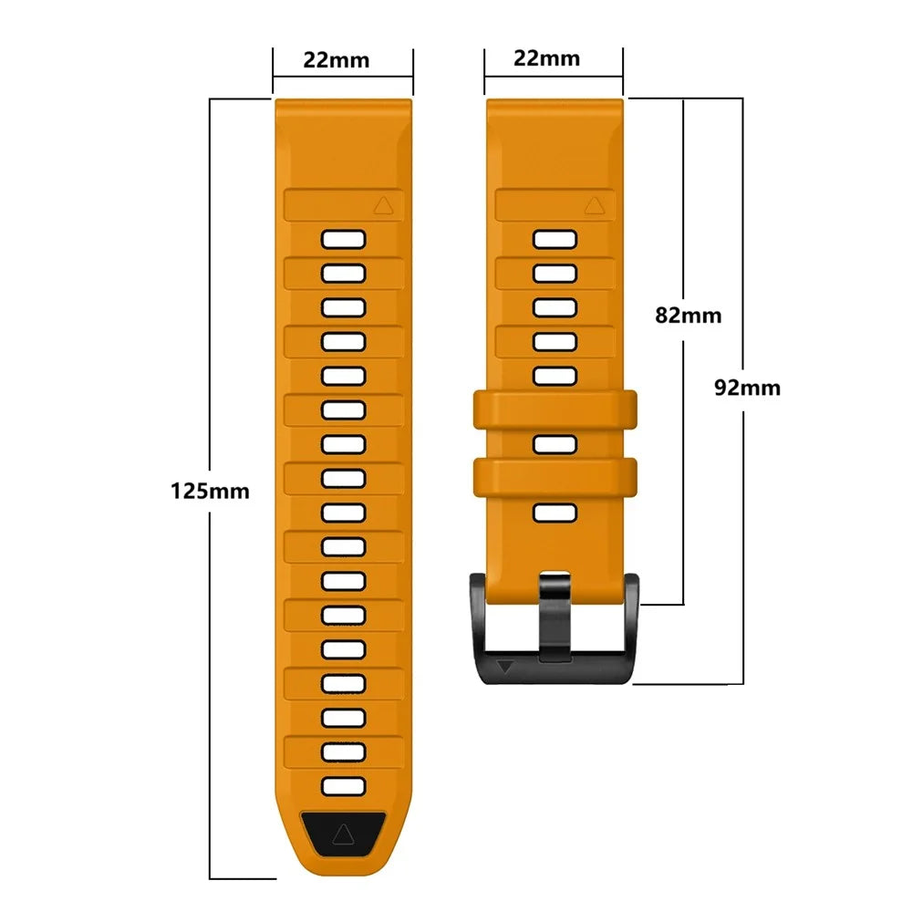 22mm Watch Strap for Garmin Fenix 8 47mm  /  Fenix E 47mm  /  Quatix 7 Pro Universal Silicone Band - Orange+Black - 4