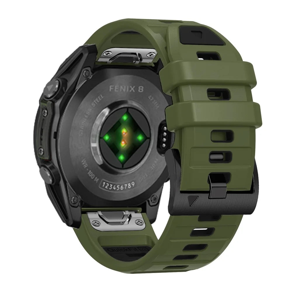 26mm Watch Strap for Garmin Fenix 8 51mm / Enduro 3 / Instinct 2X Universal Silicone Band - Army Green+Black - 1