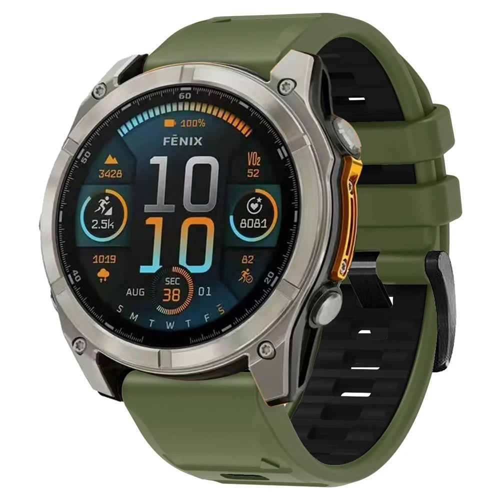 26mm Watch Strap for Garmin Fenix 8 51mm / Enduro 3 / Instinct 2X Universal Silicone Band - Army Green+Black - 2