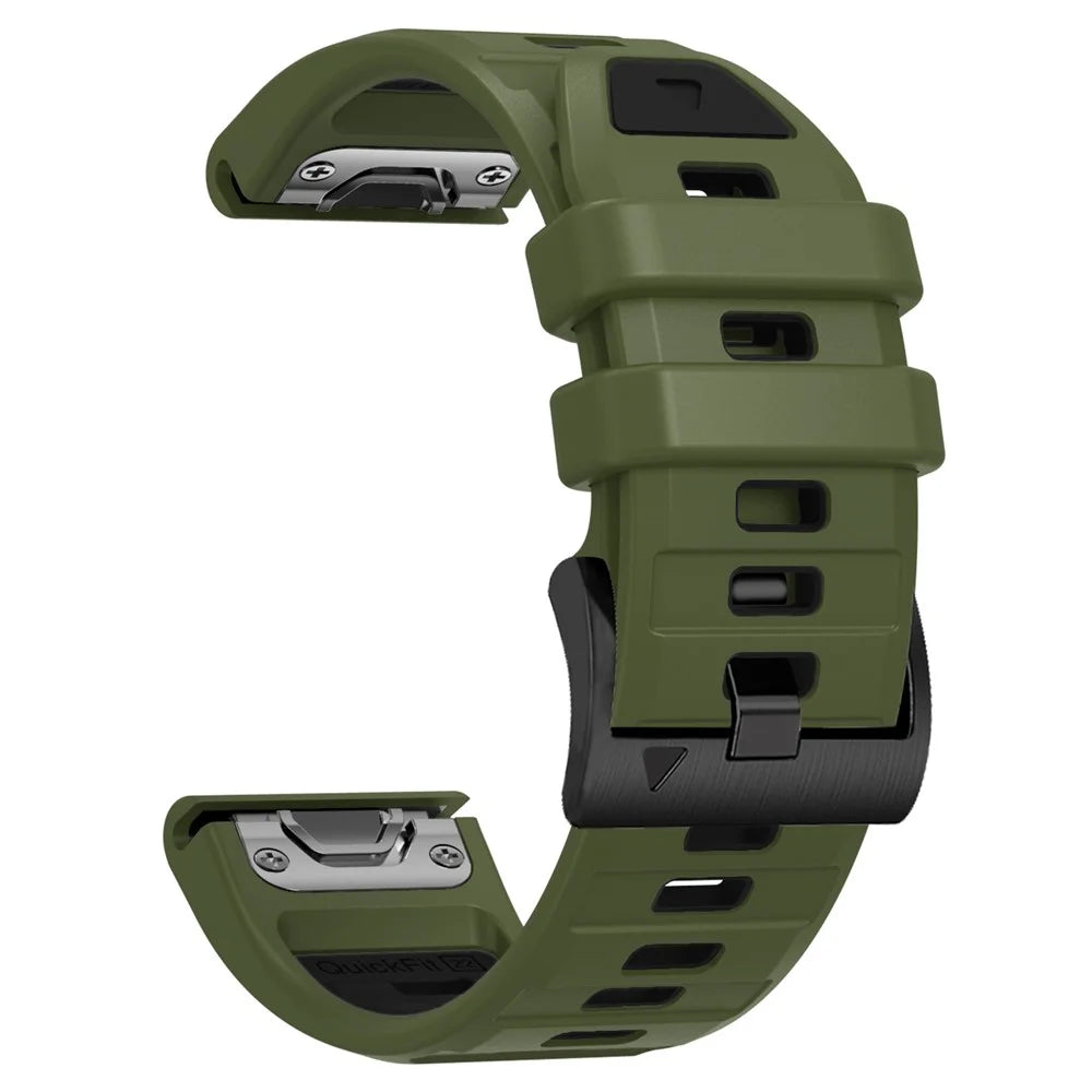 26mm Watch Strap for Garmin Fenix 8 51mm / Enduro 3 / Instinct 2X Universal Silicone Band - Army Green+Black - 3
