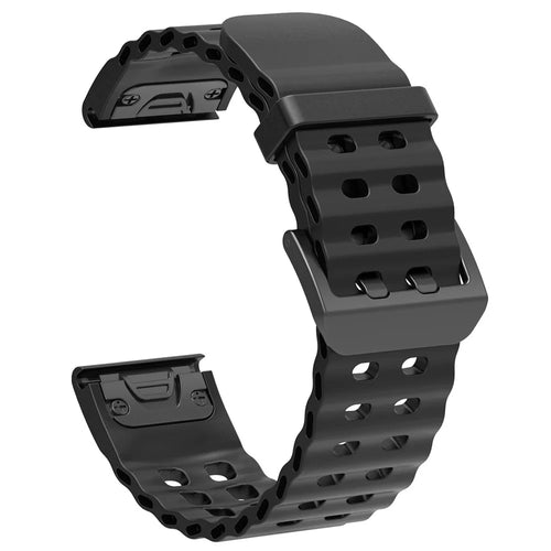 22mm Silicone Strap for Garmin Fenix 8 47mm / Fenix E 47mm / Quatix 7 Pro Multiple Holes Watchband - Black - 1