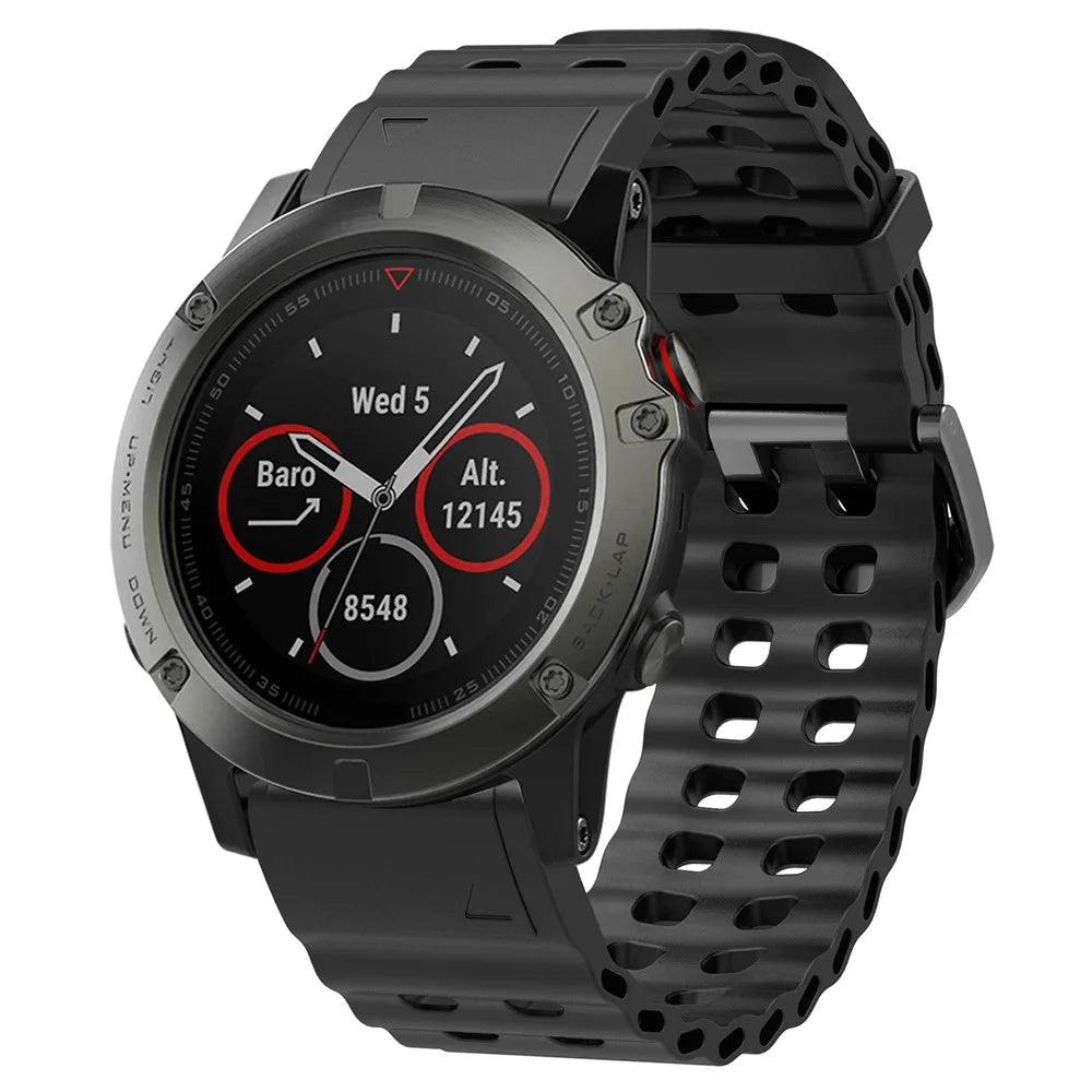 22mm Silicone Strap for Garmin Fenix 8 47mm / Fenix E 47mm / Quatix 7 Pro Multiple Holes Watchband - Black - 2