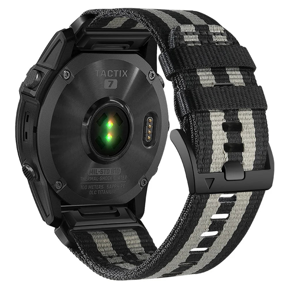 22mm Canvas Nylon Strap for Garmin Fenix 8 47mm  /  Fenix E 47mm  /  Quatix 7 Pro Quick Release Universal Watch Band - Black  /  Grey - 1