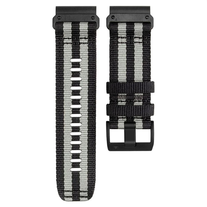 22mm Canvas Nylon Strap for Garmin Fenix 8 47mm  /  Fenix E 47mm  /  Quatix 7 Pro Quick Release Universal Watch Band - Black  /  Grey - 2