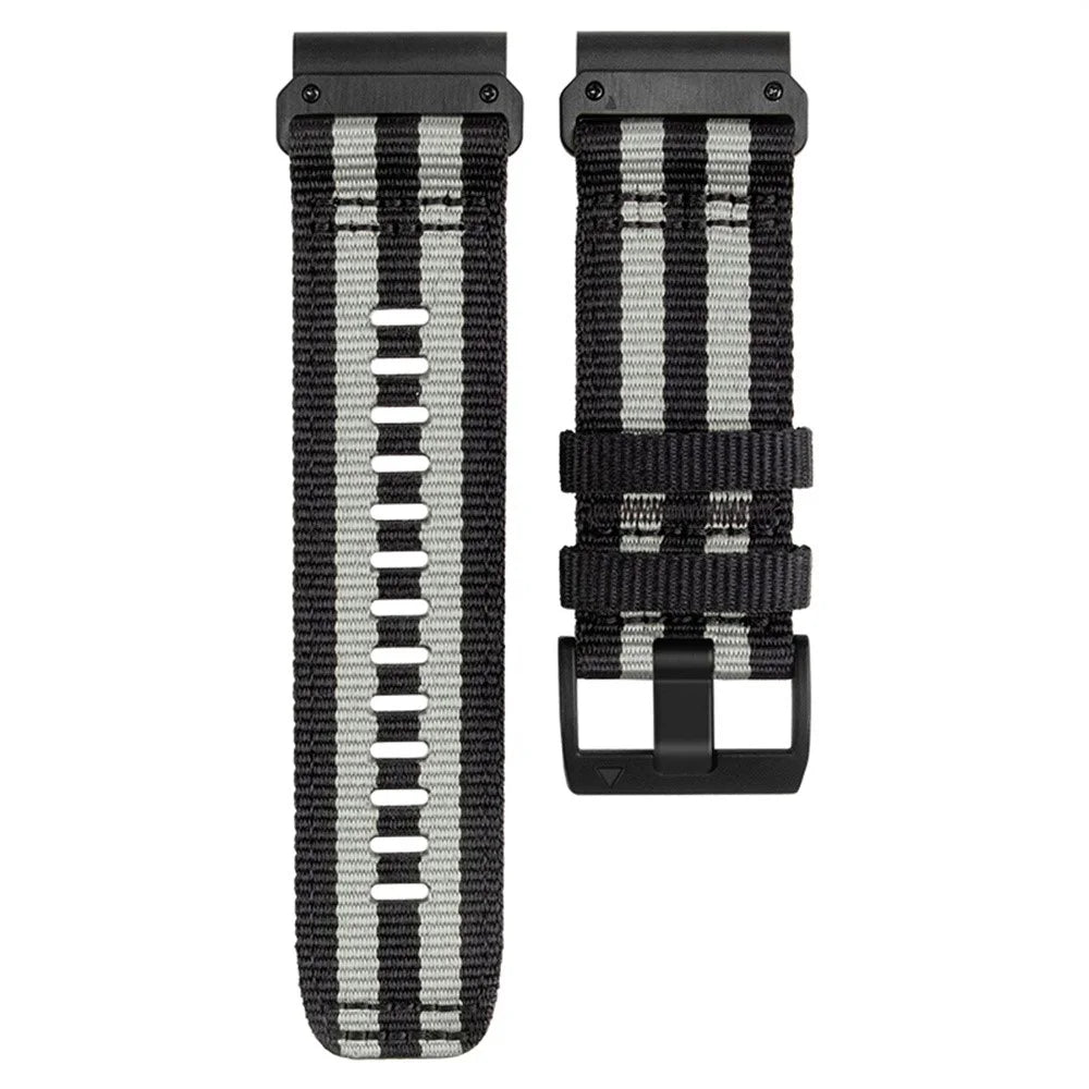 26mm Canvas Nylon Quick Release Strap for Garmin Fenix 8 51mm  /  Fenix 7X  /  6X - Black  /  Grey - 2